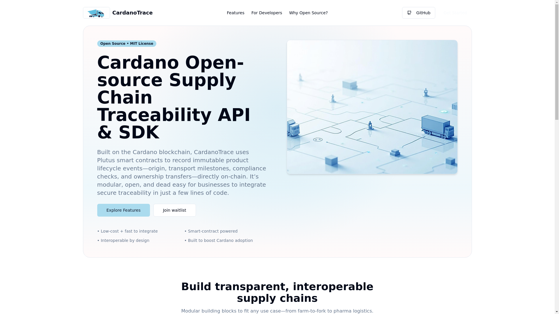website screenshot of https://cardanotrace.online/
