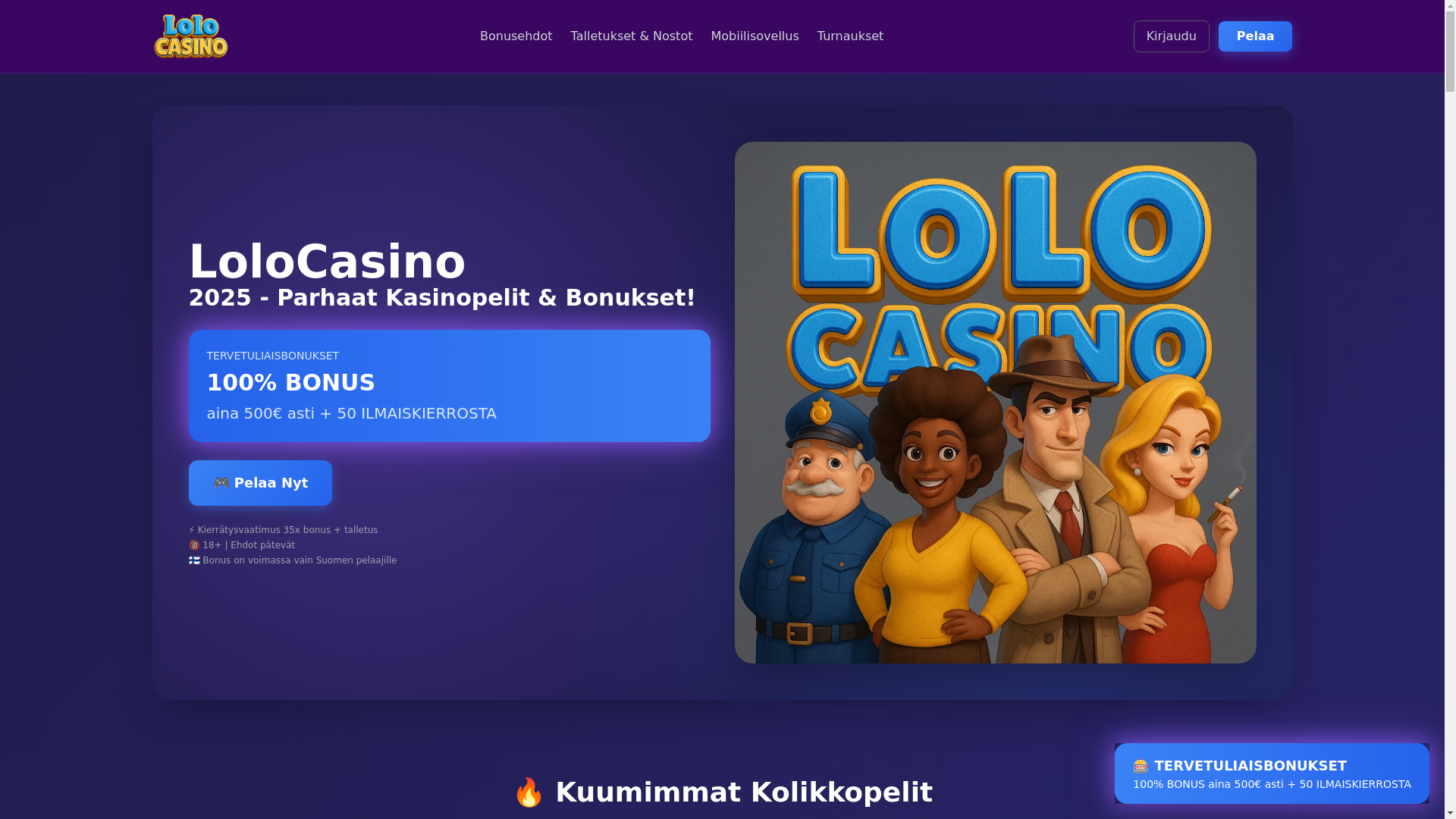 website screenshot of https://lolocasino.fi/
