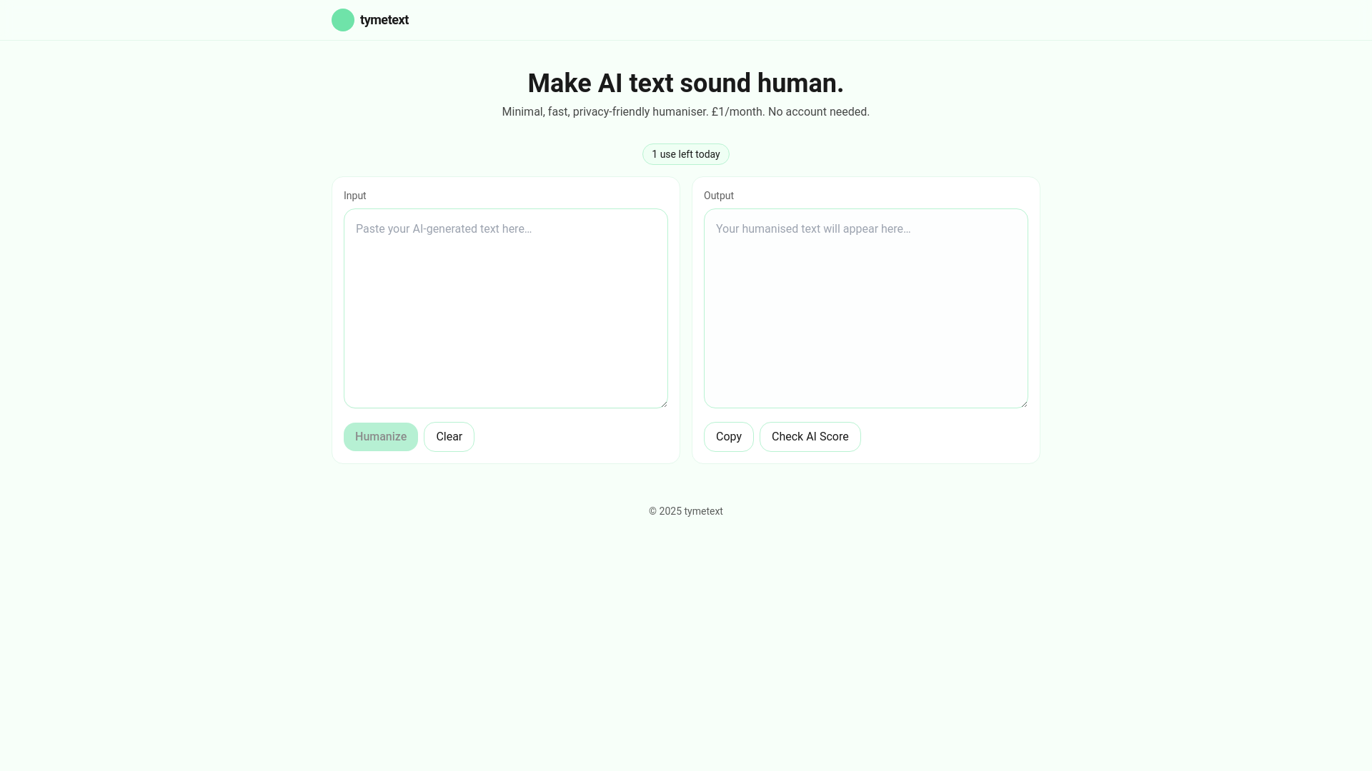 website screenshot of https://tymetext.one/