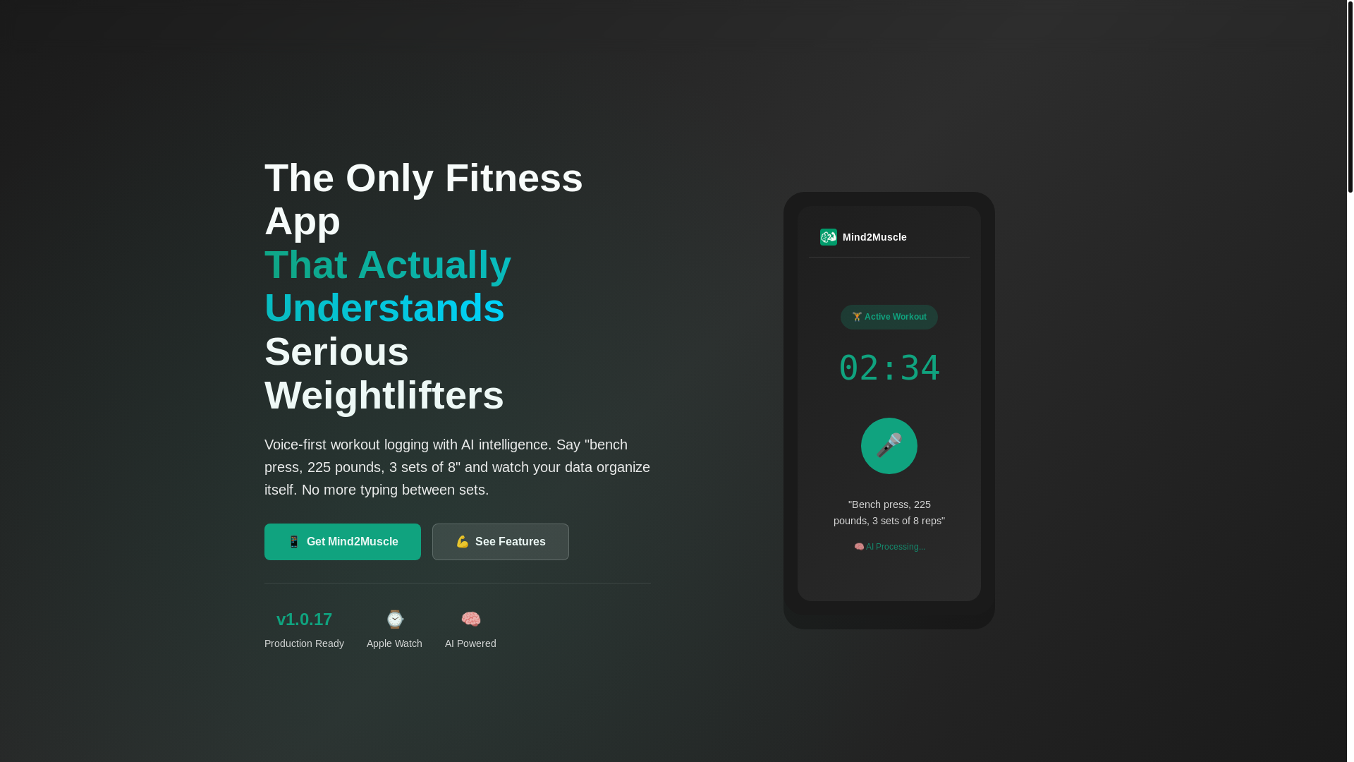 website screenshot of https://mind2muscle.app/