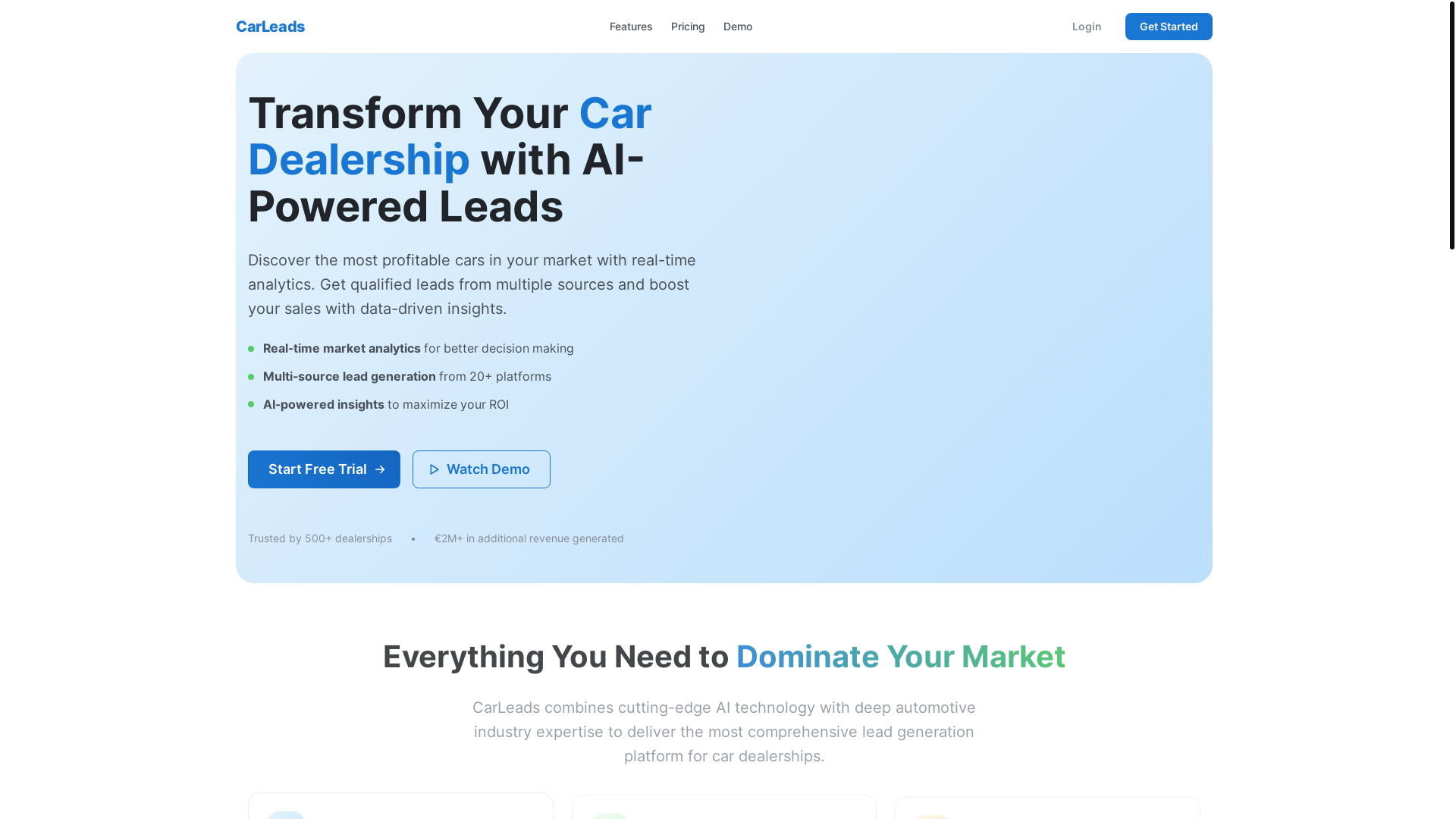 website screenshot of https://carleads-website.pages.dev/