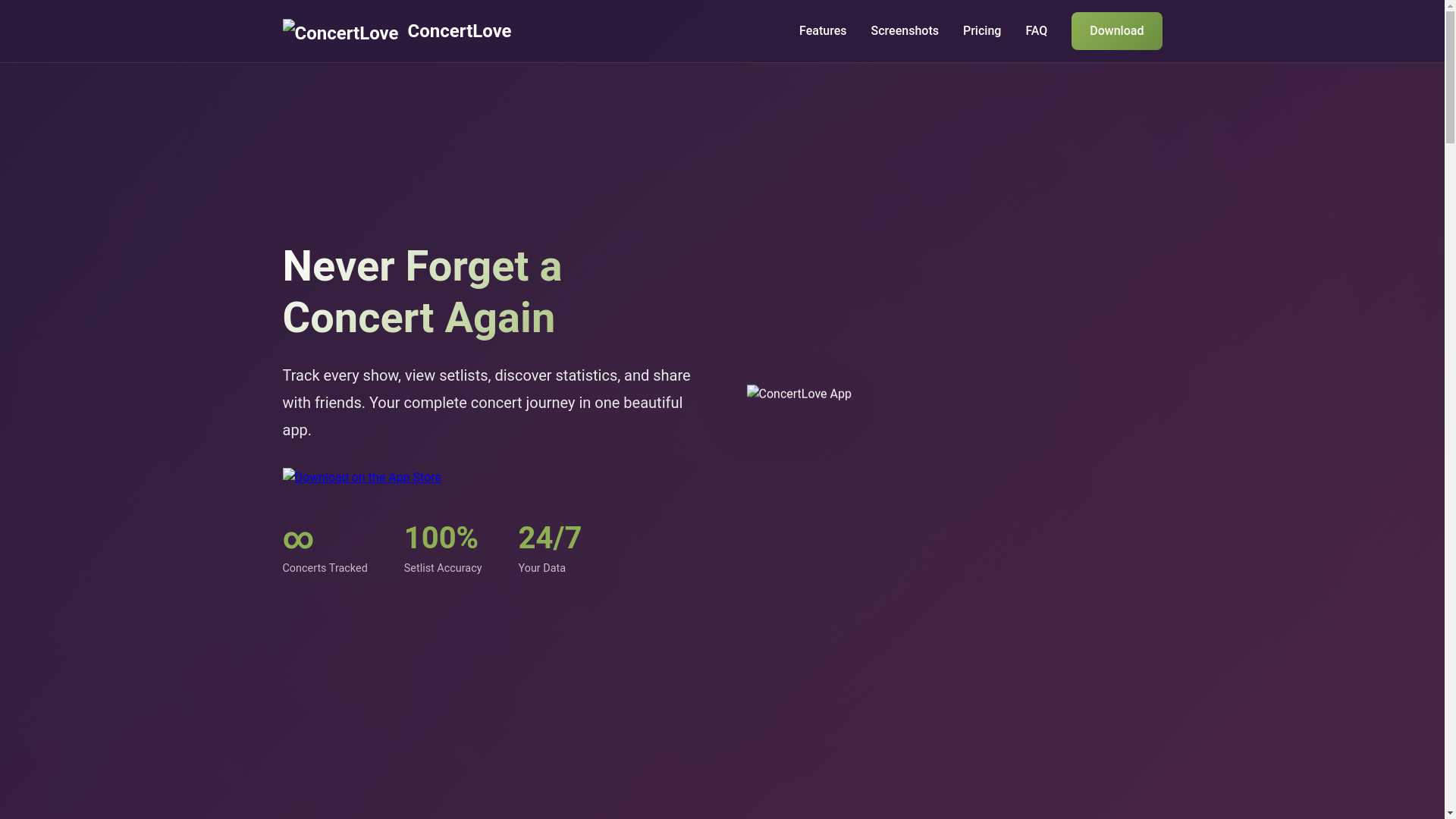 website screenshot of https://concertlove.nl/