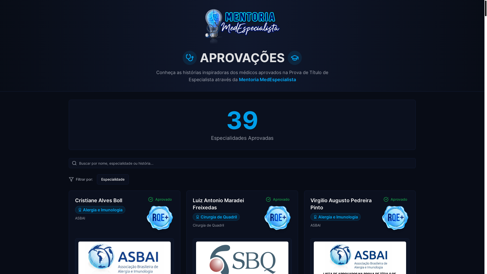 website screenshot of https://aprovacoesmedespecialista.com.br/