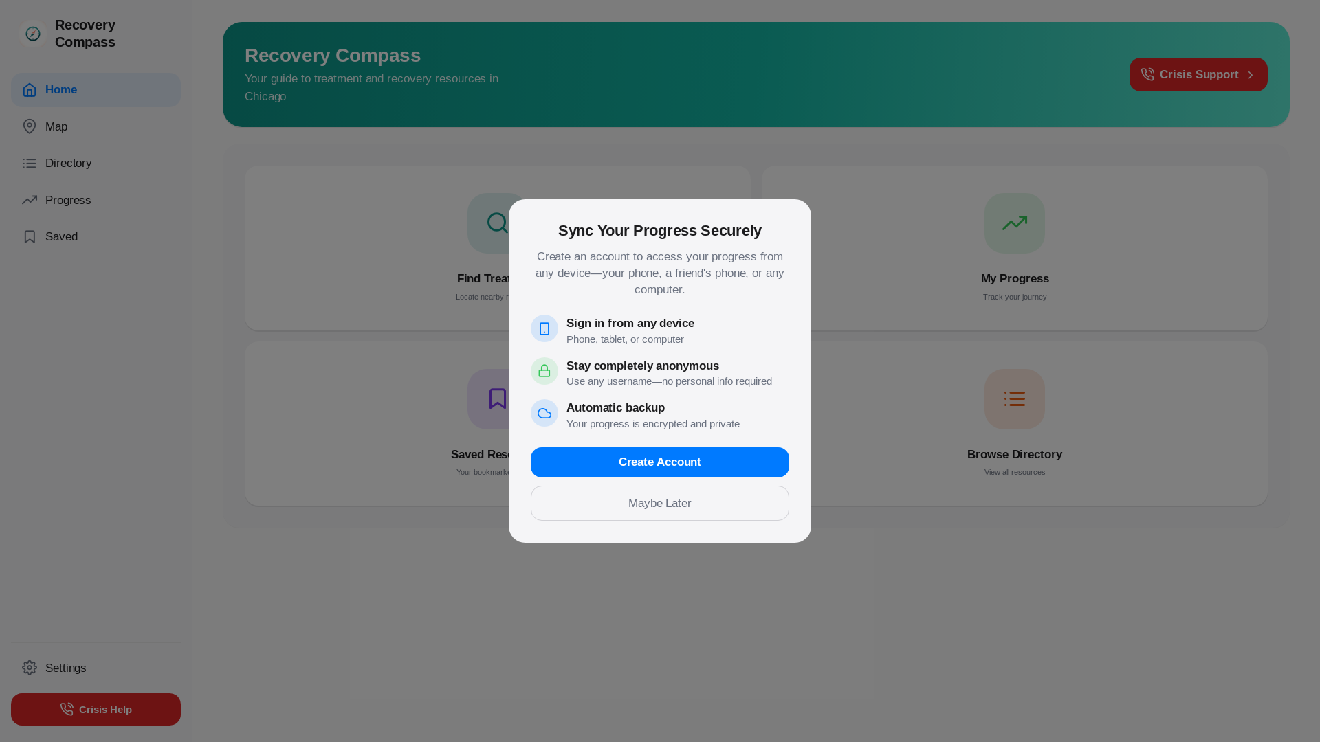 website screenshot of https://recoverycompassil.com/