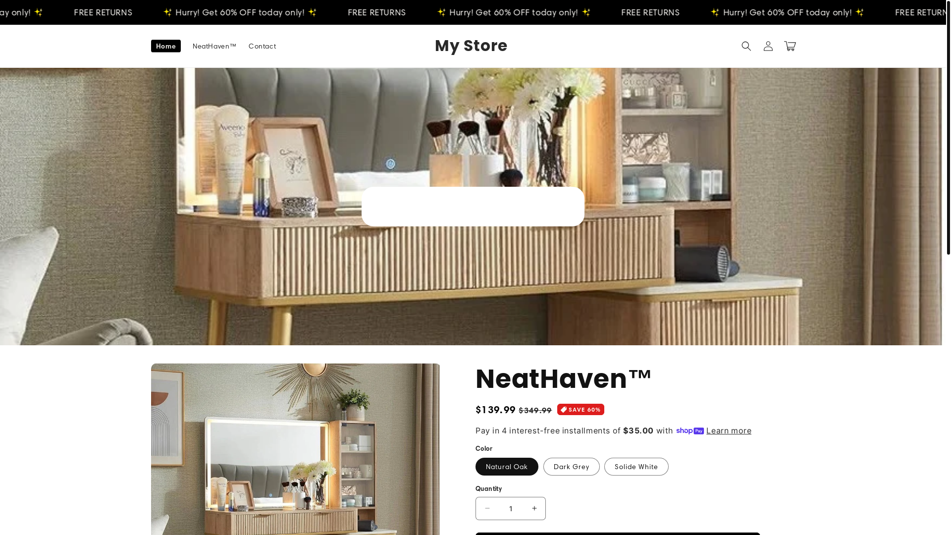 website screenshot of https://neathaven.store/