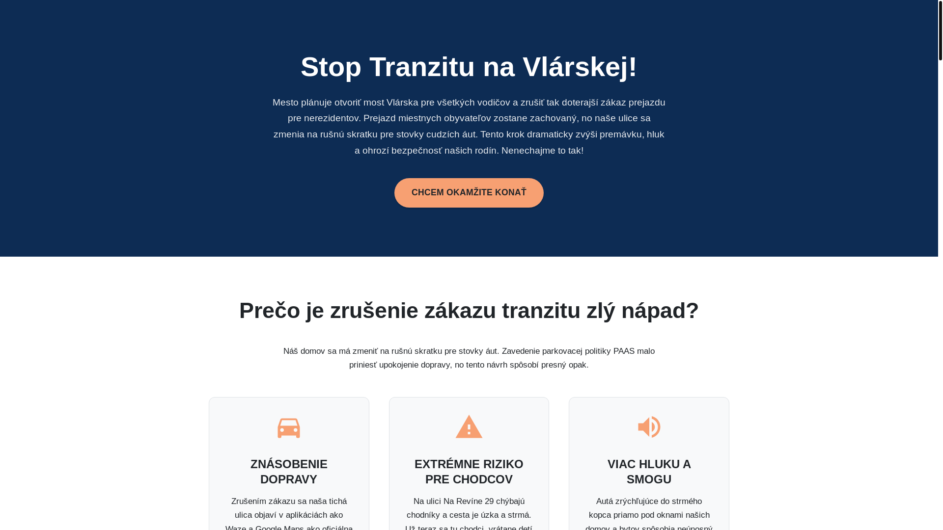 website screenshot of https://stoptranzitunavlarskej.sk/