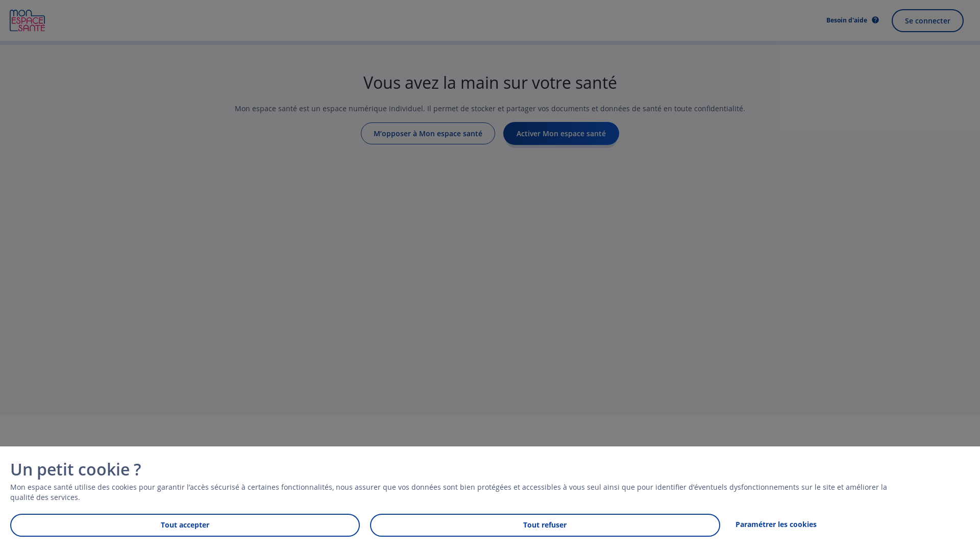 website screenshot of https://www.monespacesante.fr/