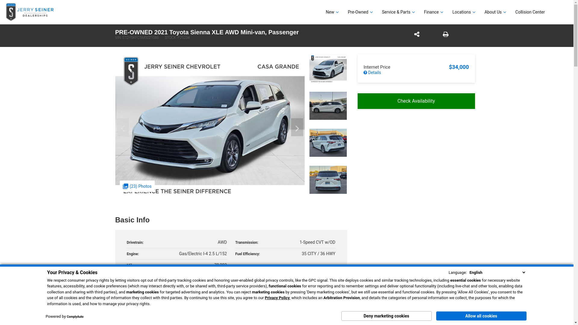 website screenshot of https://www.jerryseiner.com/inventory/5TDYSKFC5MS021066