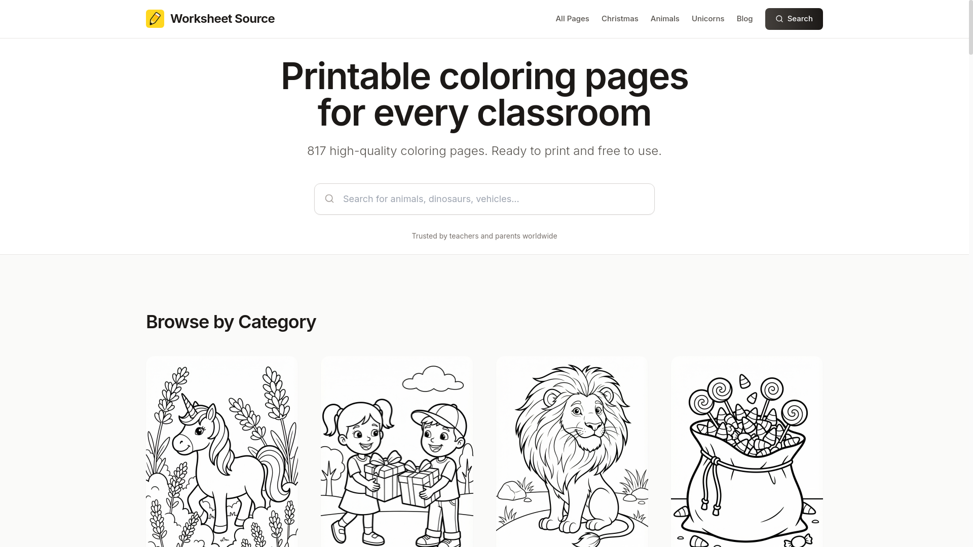 website screenshot of https://www.worksheetsource.com
