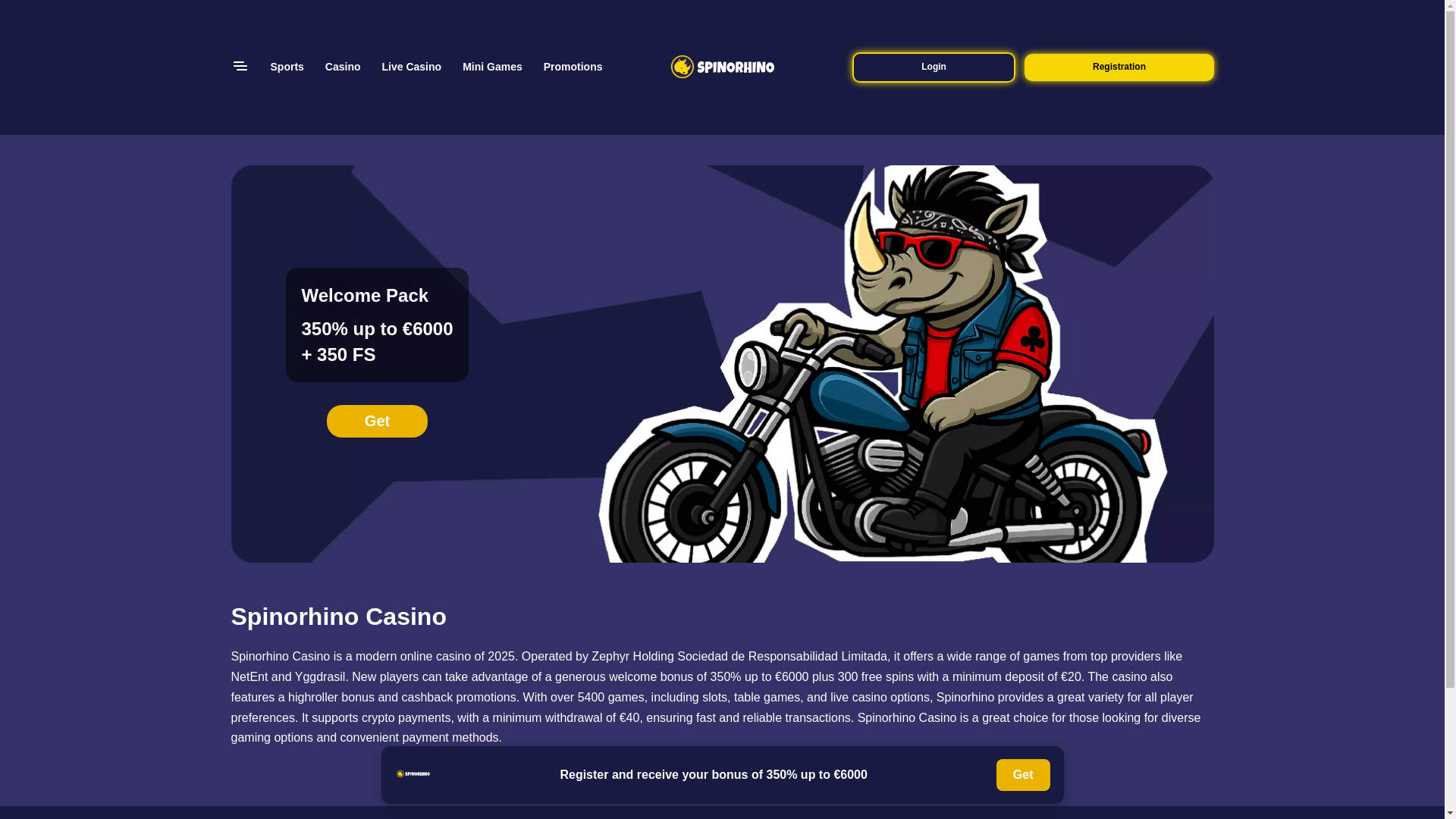 website screenshot of https://spinorhino.casino/