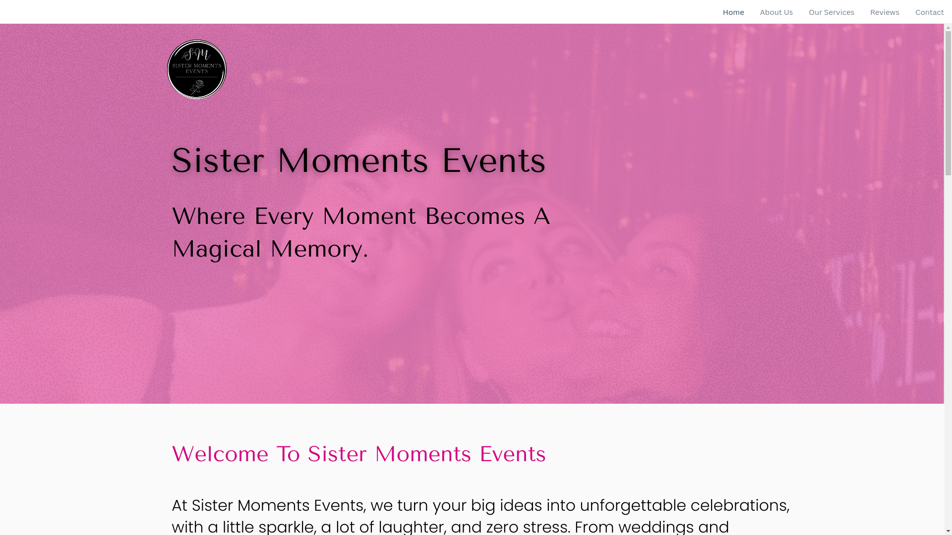website screenshot of https://sistermomentsevents.com/