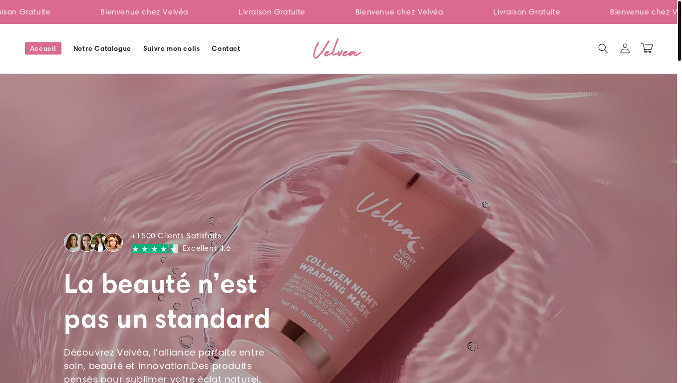 website screenshot of https://velvea.store/