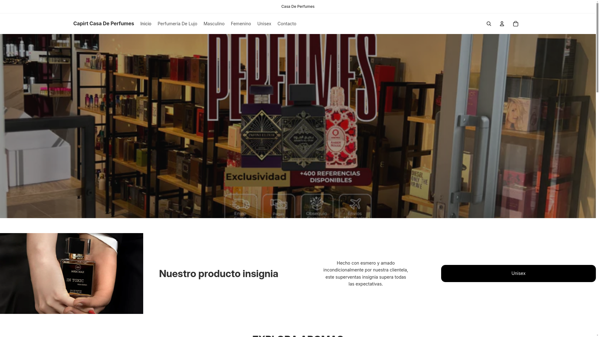 website screenshot of https://capirtcasadeperfumes.com/