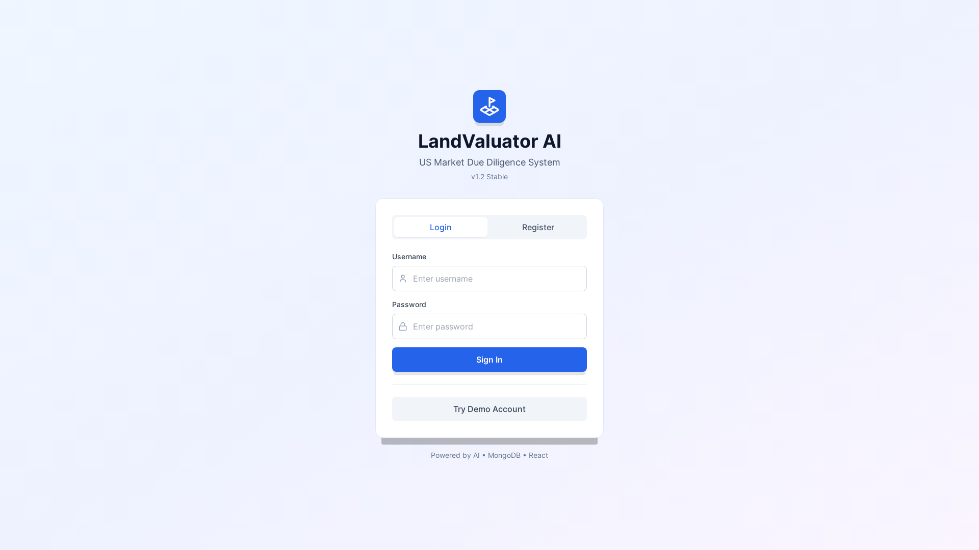 website screenshot of https://landvaluator.ai/