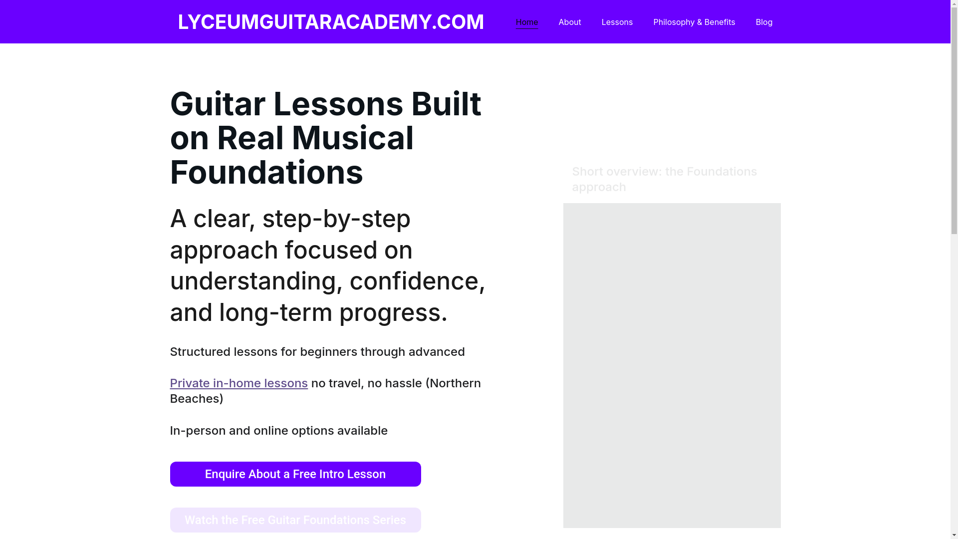 website screenshot of https://lyceumguitaracademy.com/