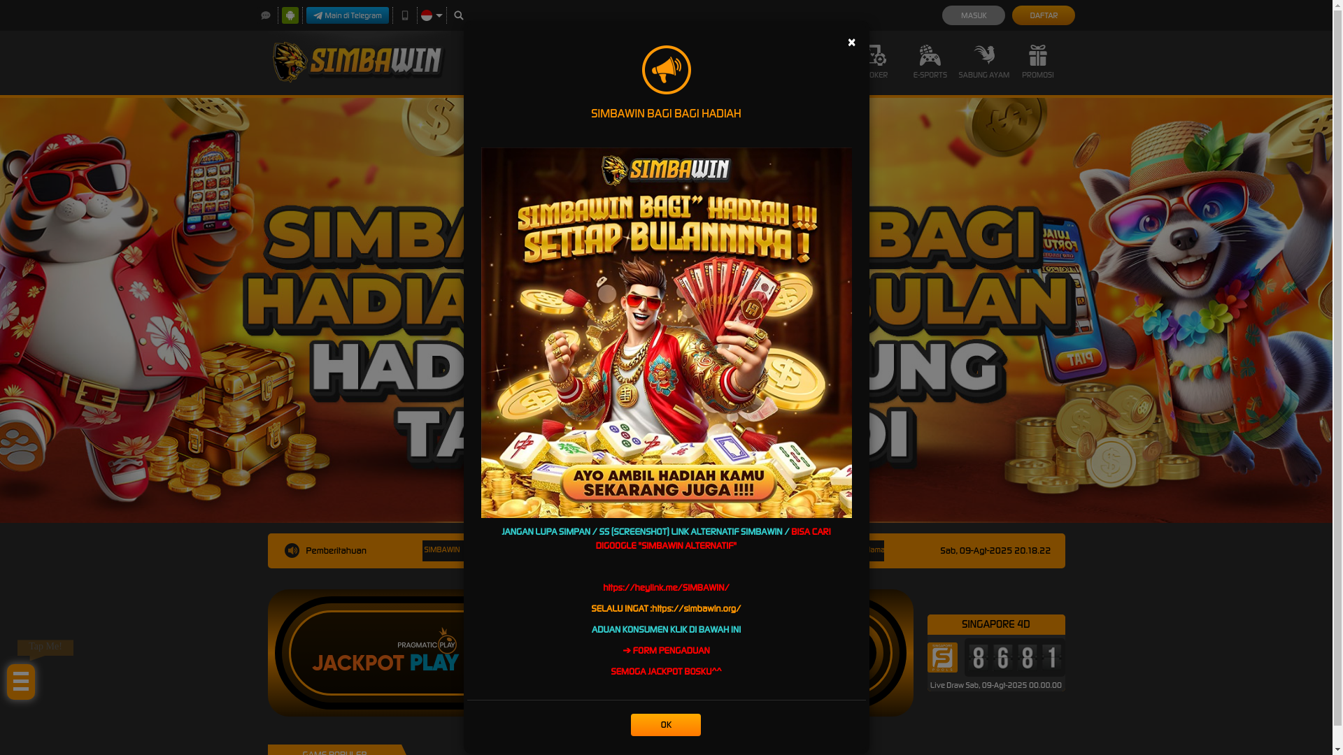 website screenshot of https://simbawinvvip.bond/