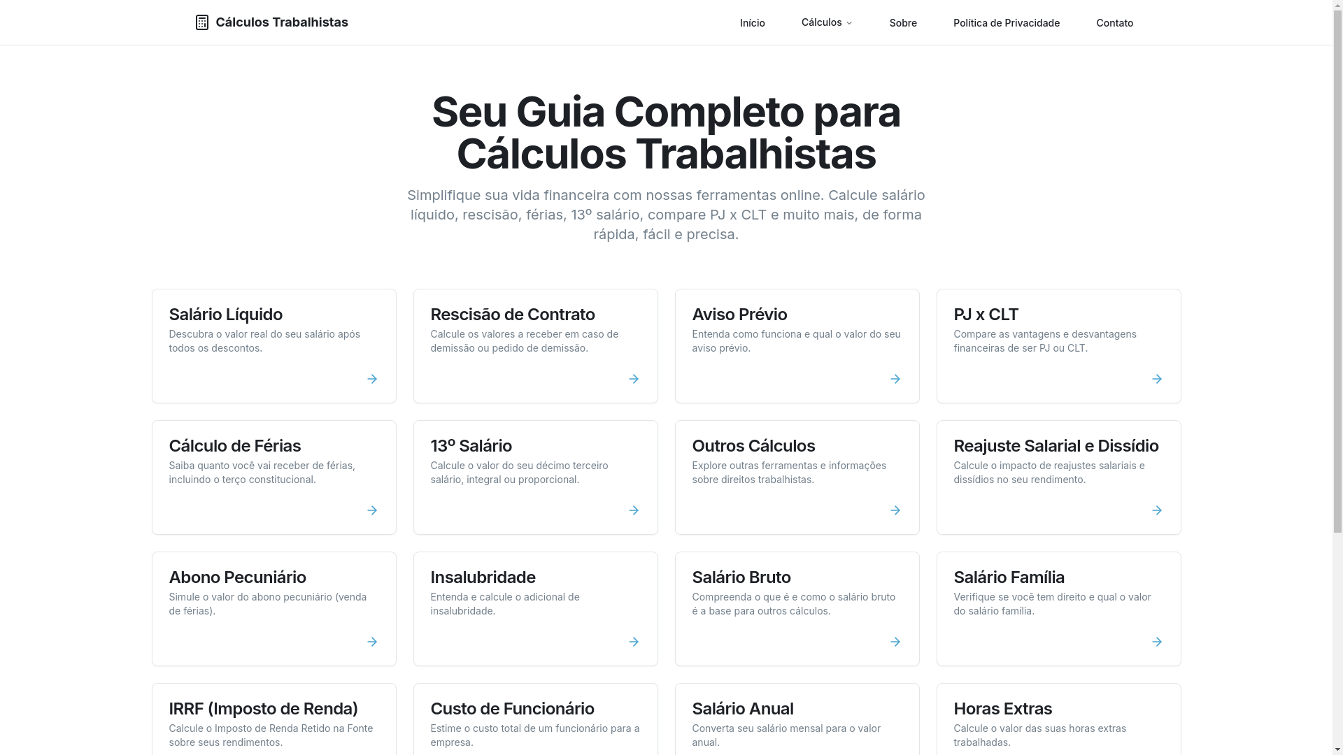 website screenshot of https://calculesalarioliquido.com.br/