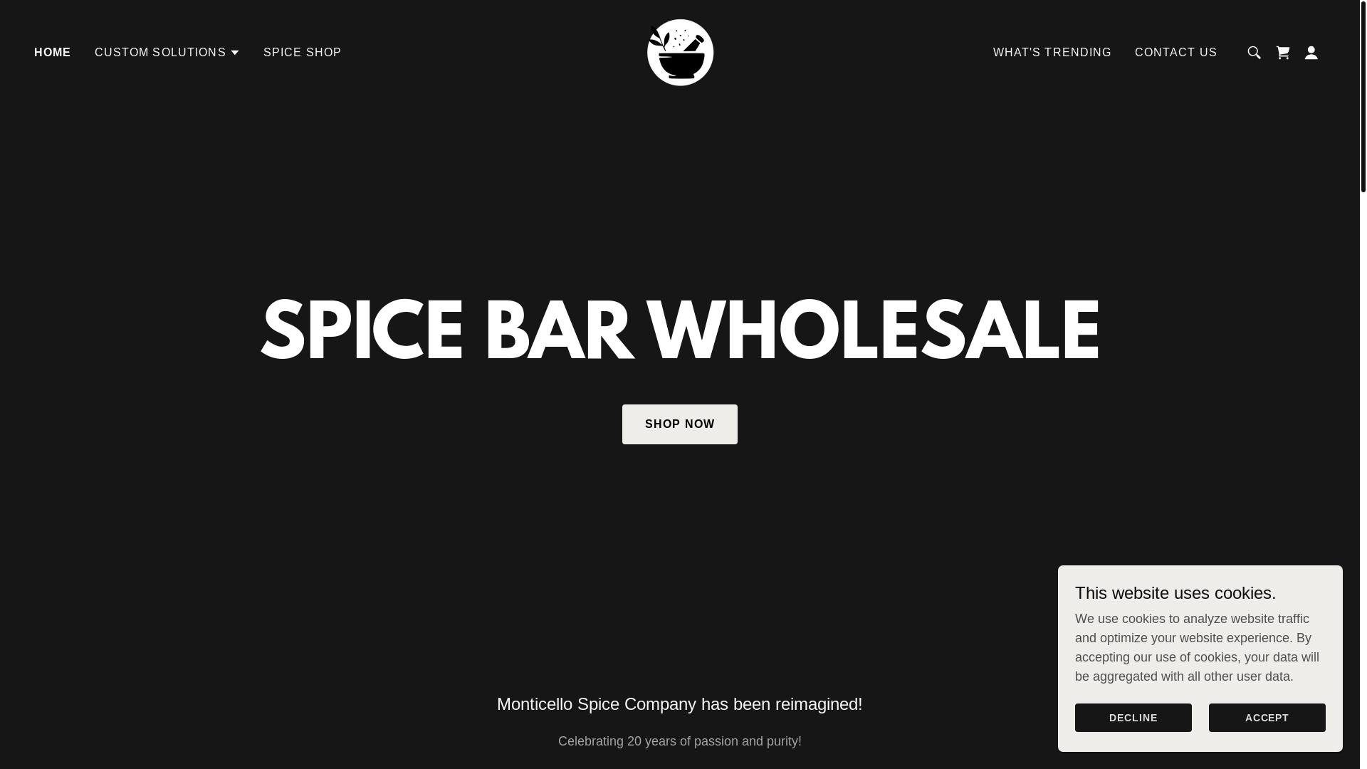 website screenshot of https://spicebarwholesale.com/