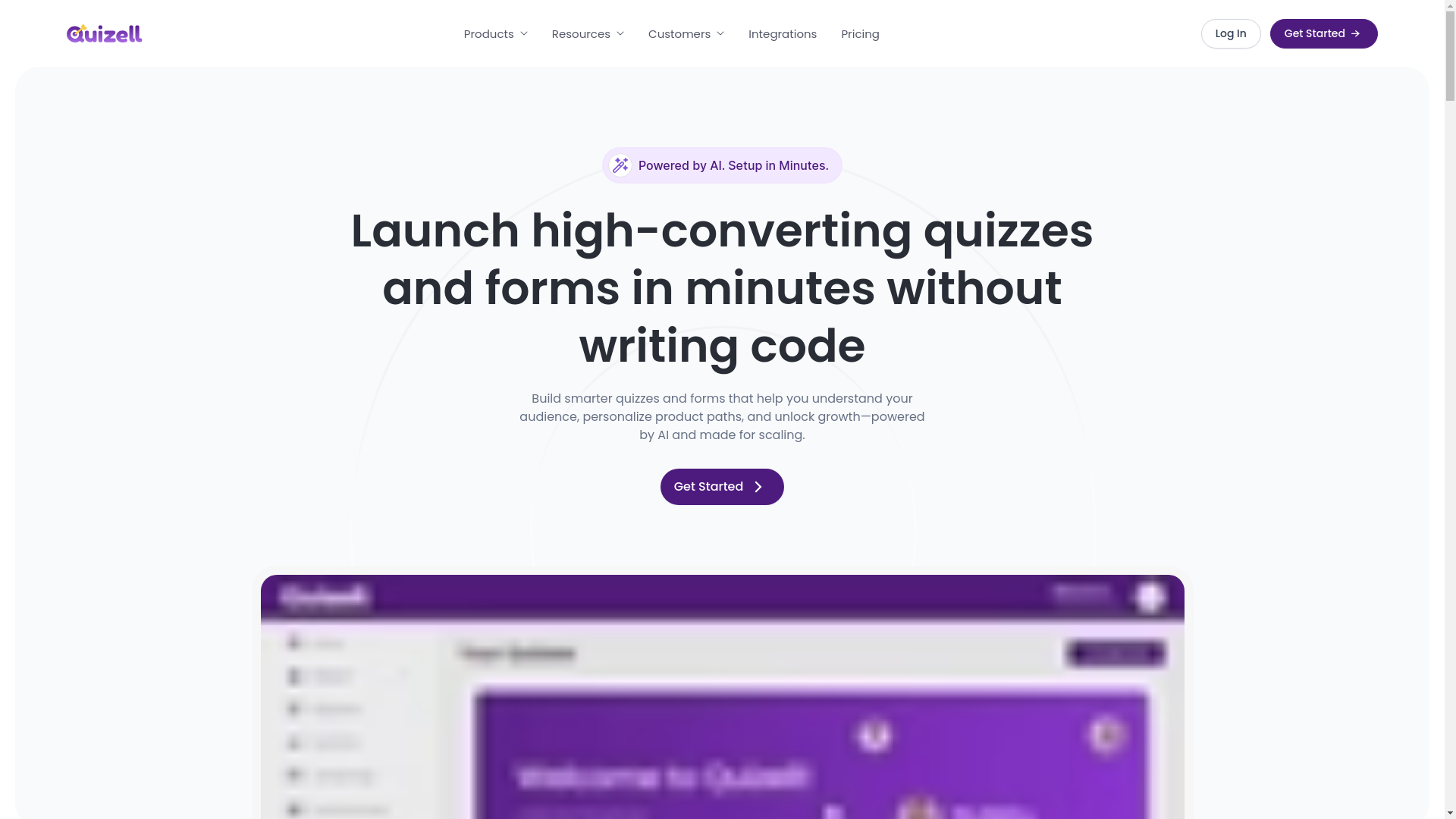 website screenshot of https://quizell.com/
