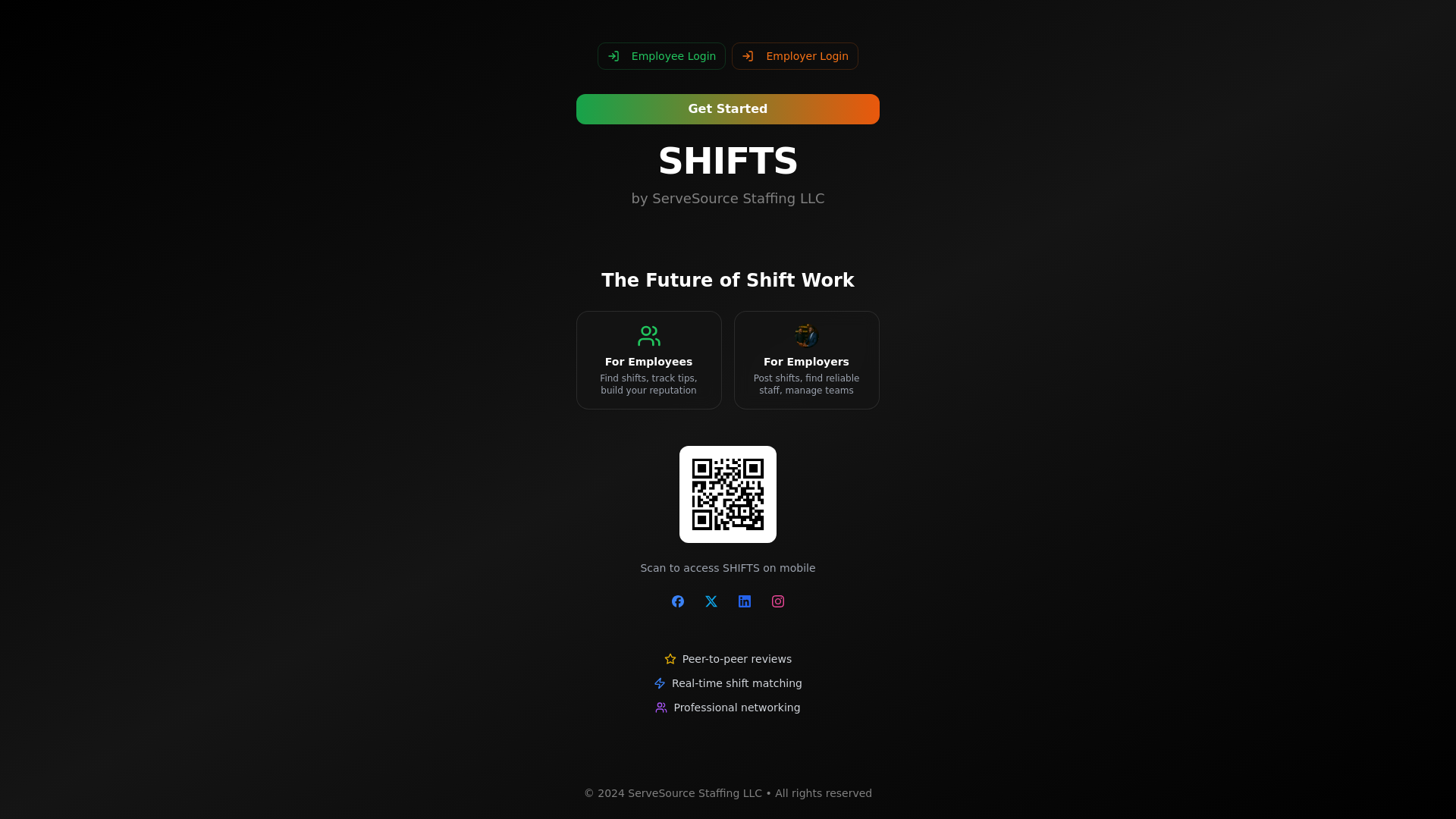 website screenshot of https://serveshifts.com/