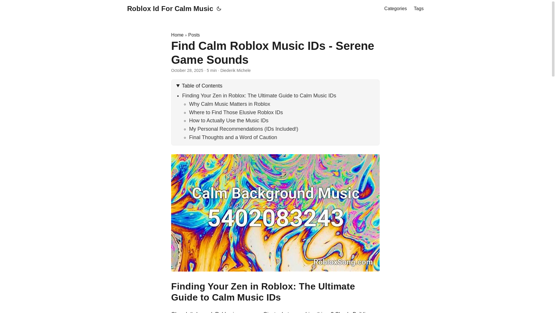 website screenshot of https://roblox-id-for-calm-music.pages.dev/