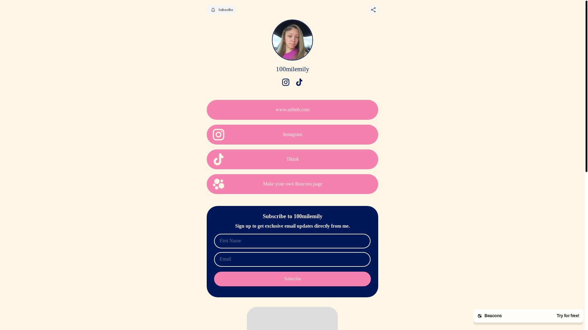 website screenshot of https://100milemily.store/