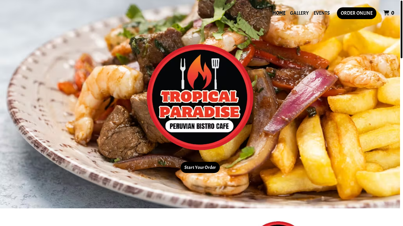 website screenshot of https://tropicalparadisebistrocafe.com/