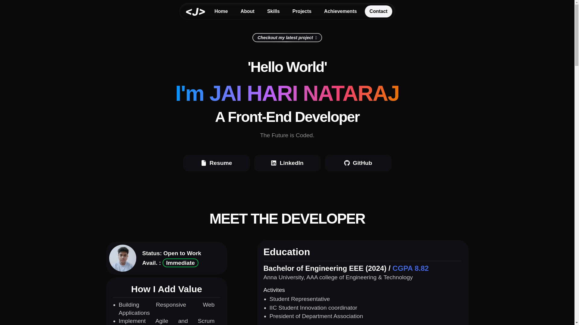 website screenshot of https://jaihari.dev/