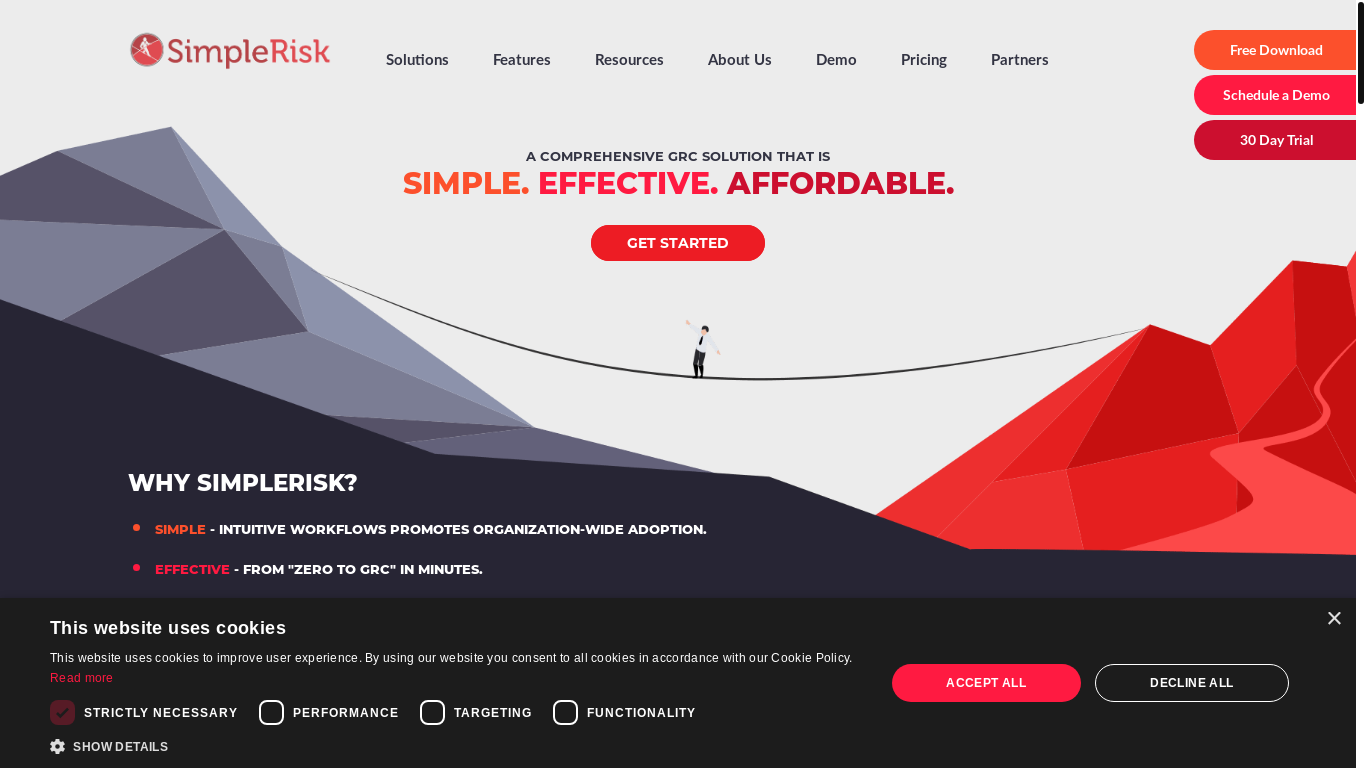 website screenshot of https://www.simplerisk.com/
