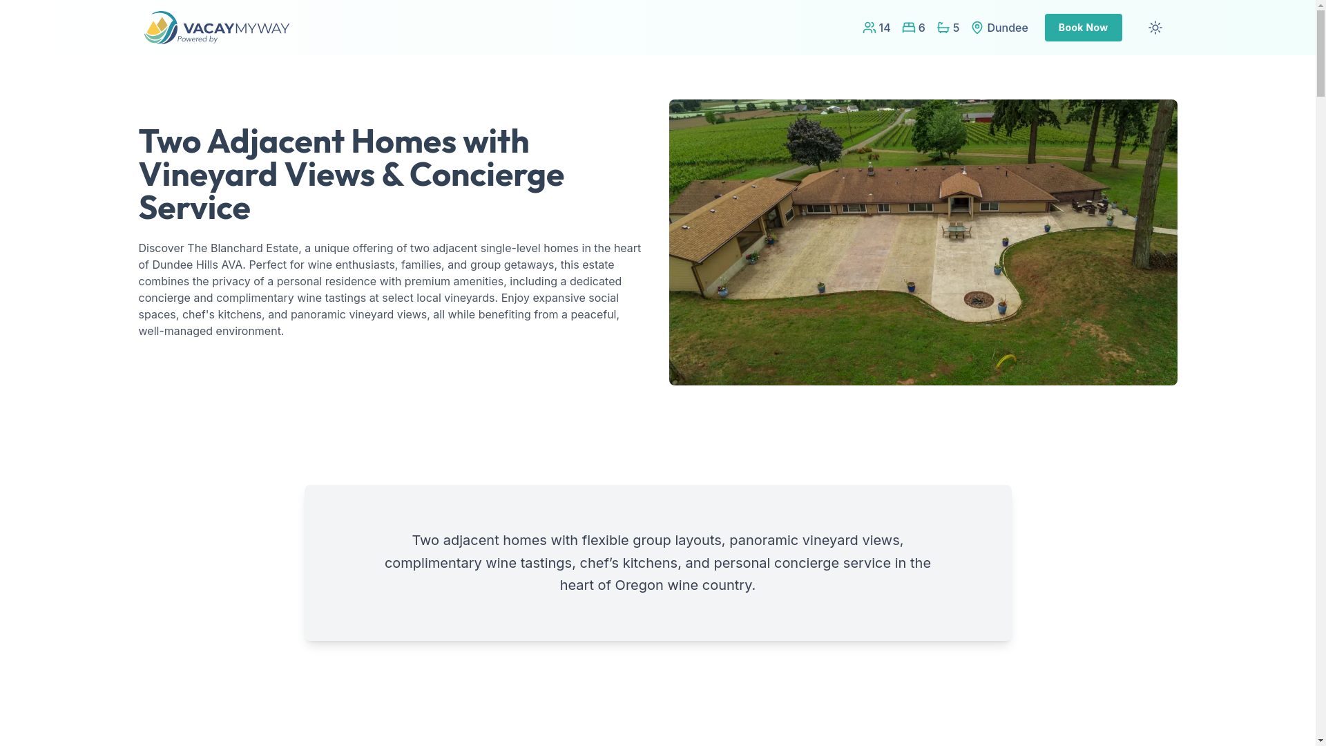 website screenshot of https://blissvineyard.vacations/