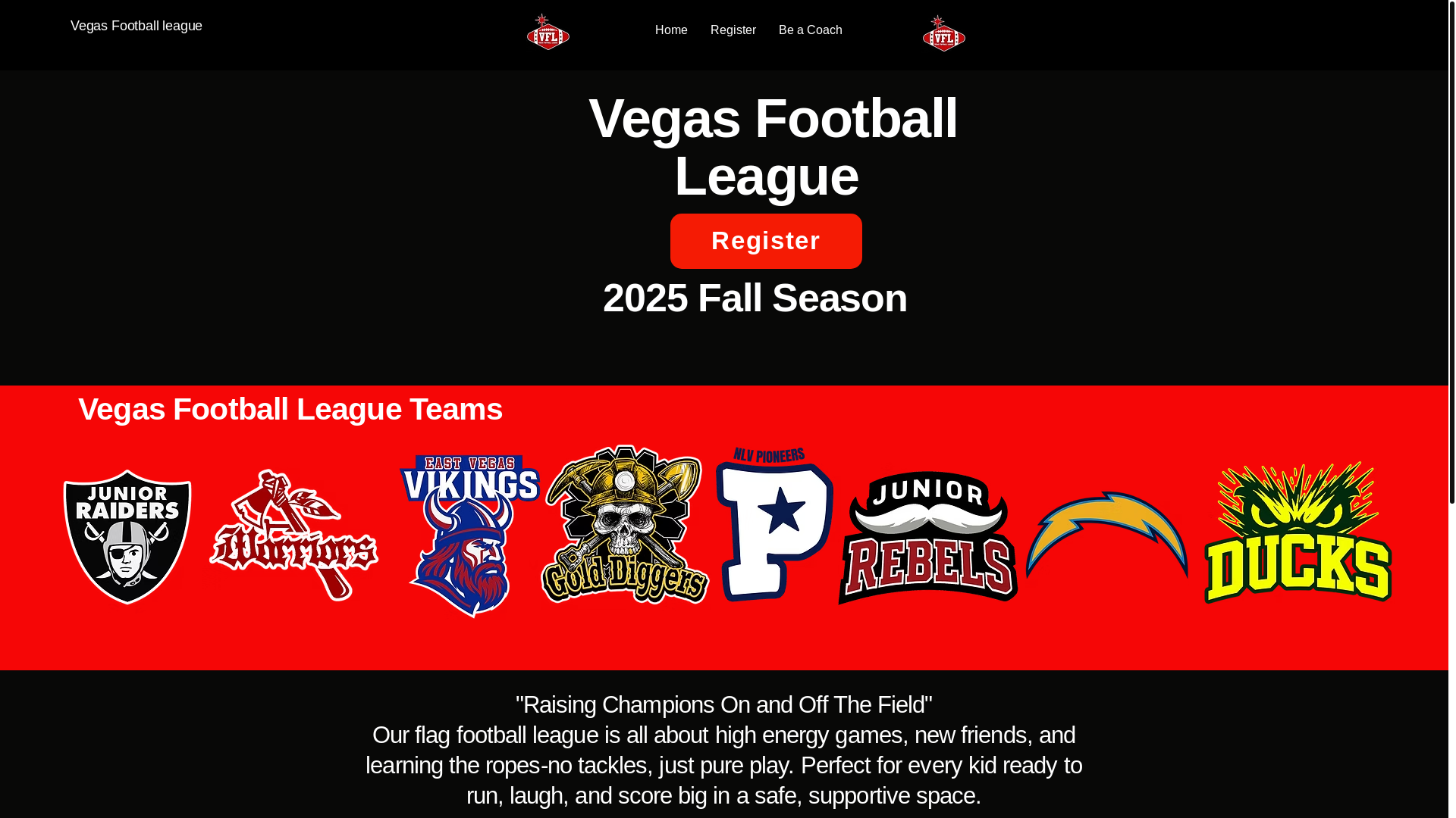 website screenshot of https://vegasfootballleague.com/