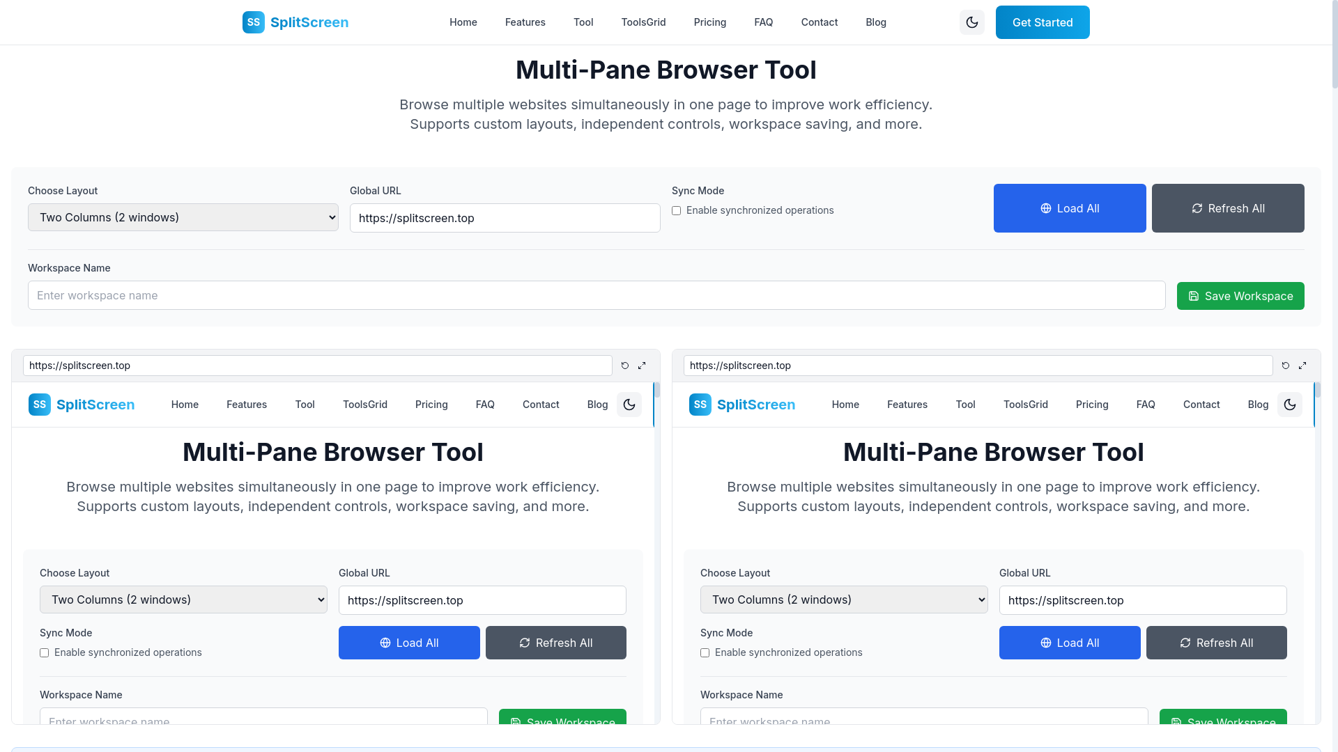 website screenshot of https://splitscreen.top/