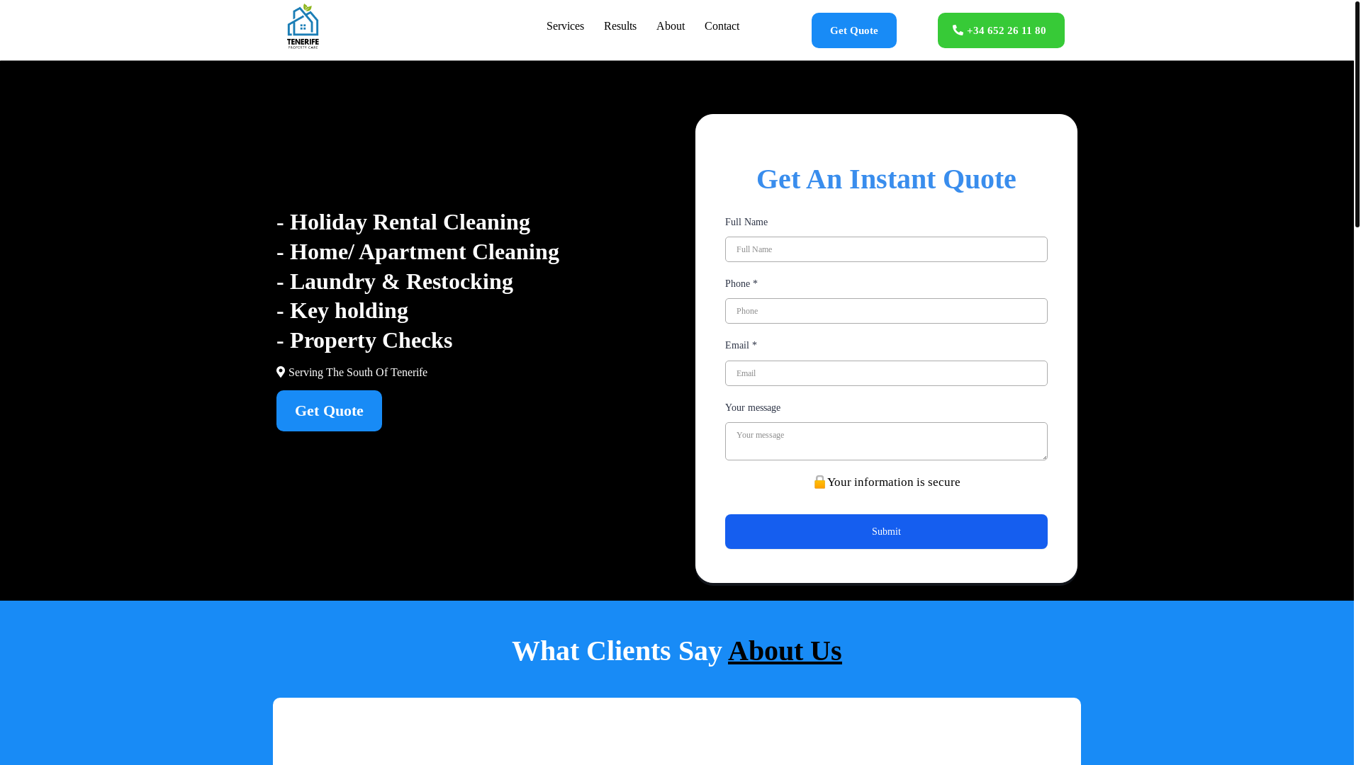 website screenshot of https://tenerifepropertycare.com/