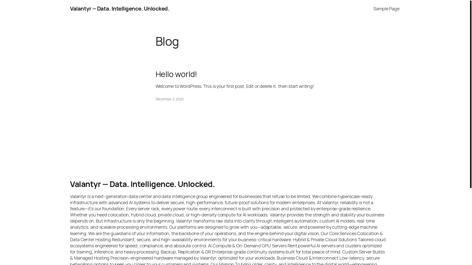 website screenshot of https://valantyr.co.za/