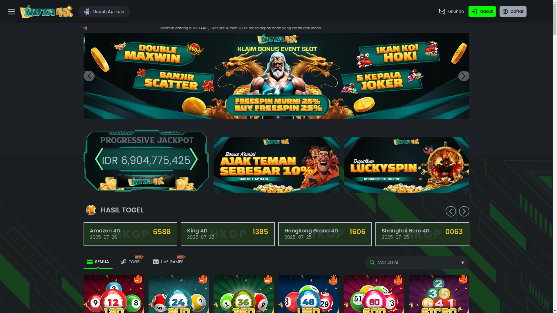 website screenshot of https://nota4dmalam.xyz/
