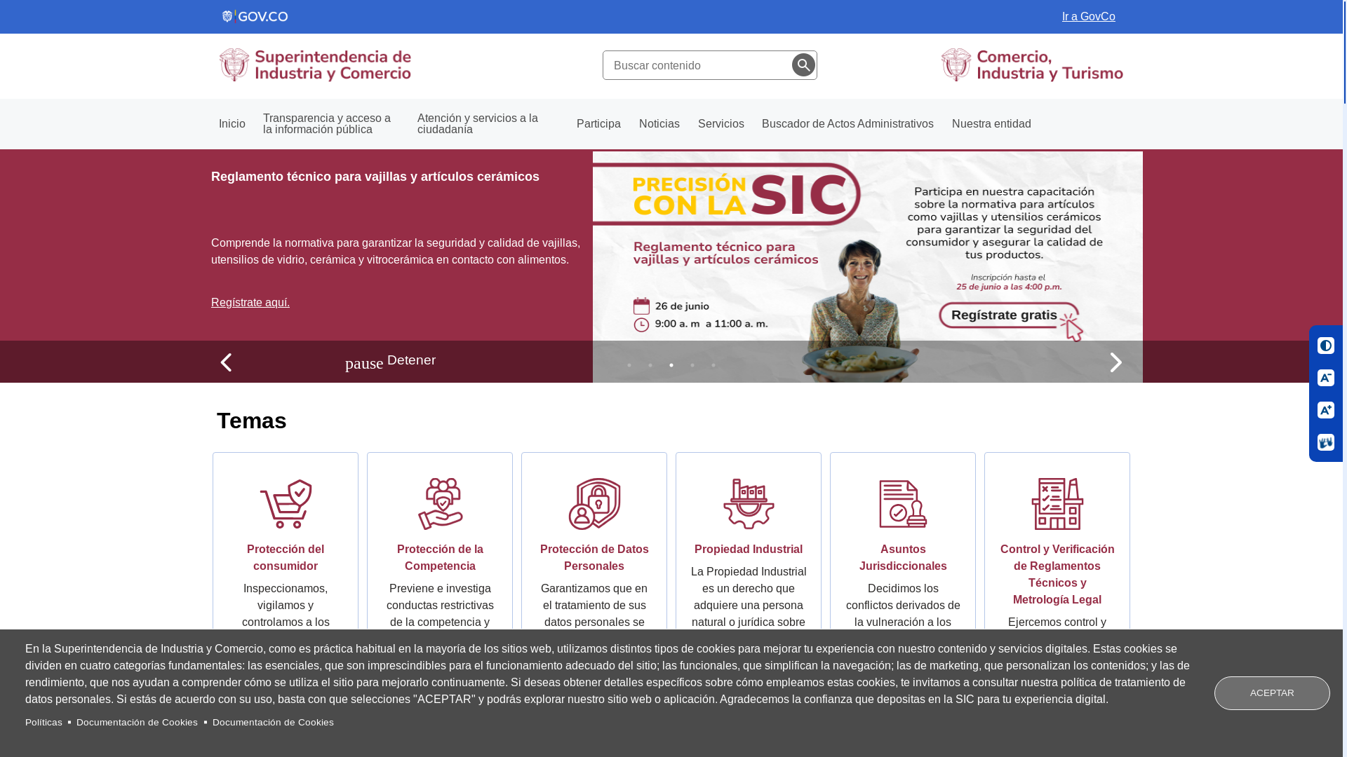 website screenshot of http://www.sic.gov.co/