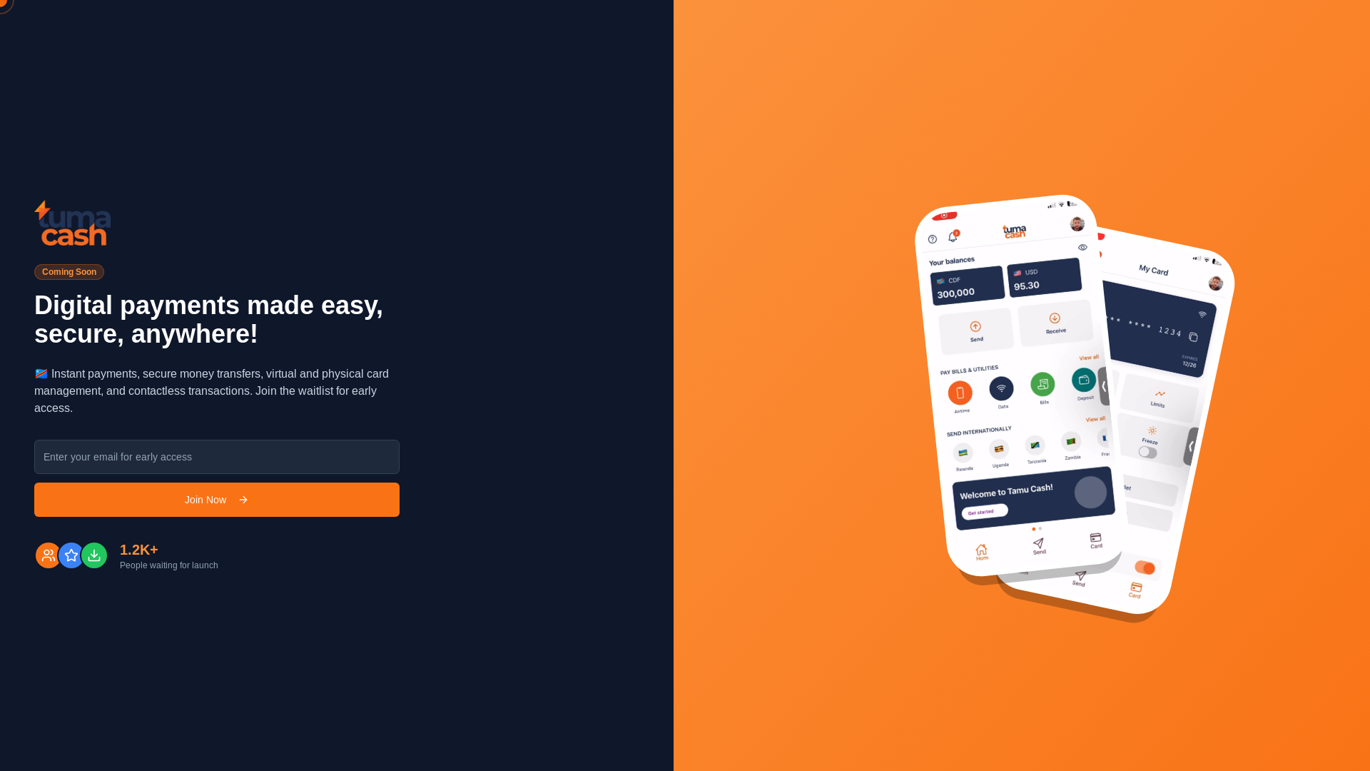 website screenshot of https://tumacash.finance/
