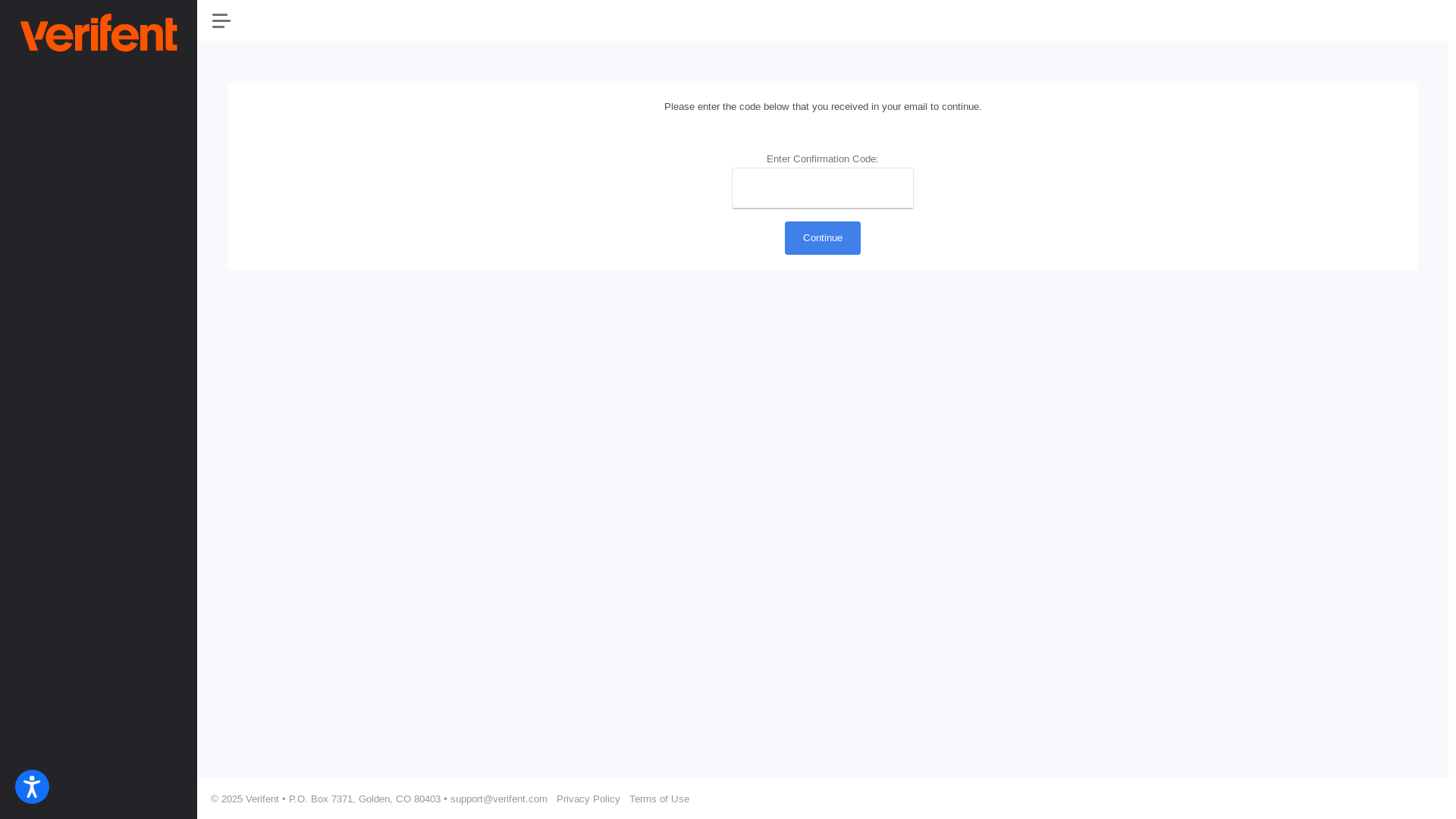 website screenshot of https://app.verifent.com/Registration/ConfirmEmail?confirmEmailType=TEVSignUpRequestToEmployer