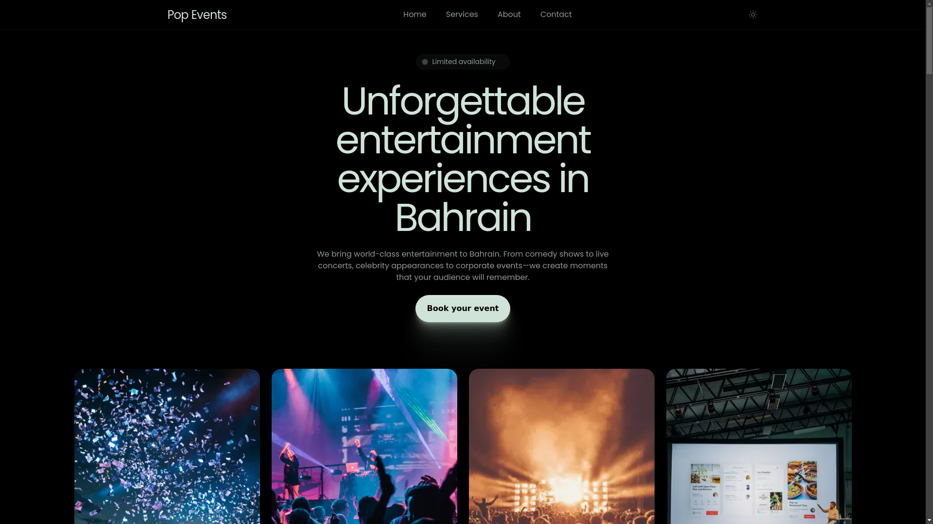 website screenshot of https://popevents.bh/