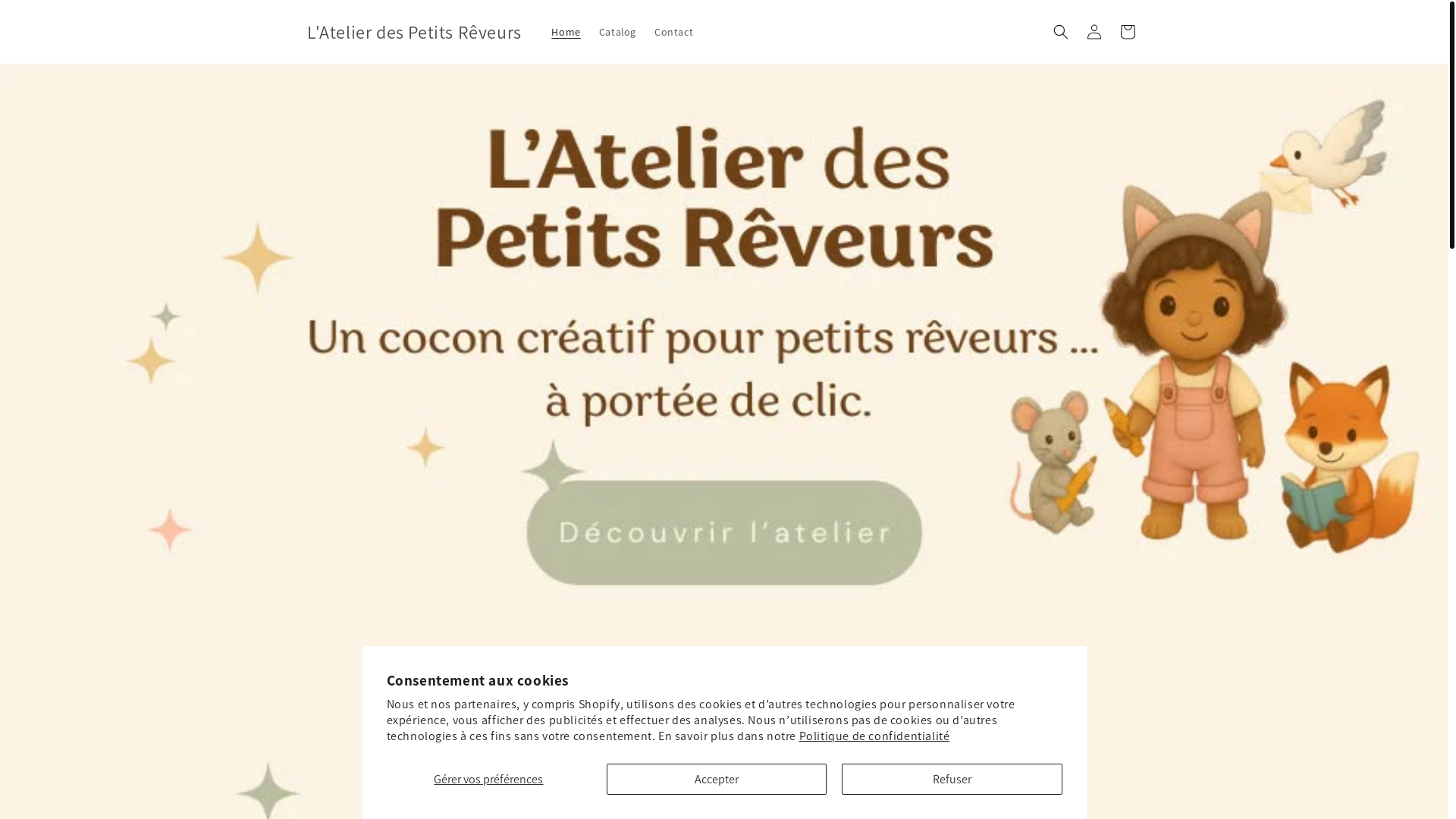 website screenshot of https://latelierdespetitsreveurs.shop/