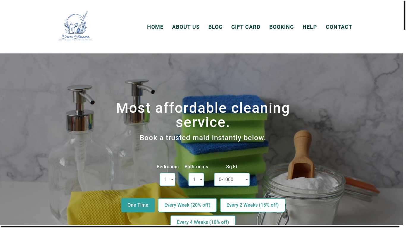 website screenshot of https://evora-cleaners-frontend.pages.dev/