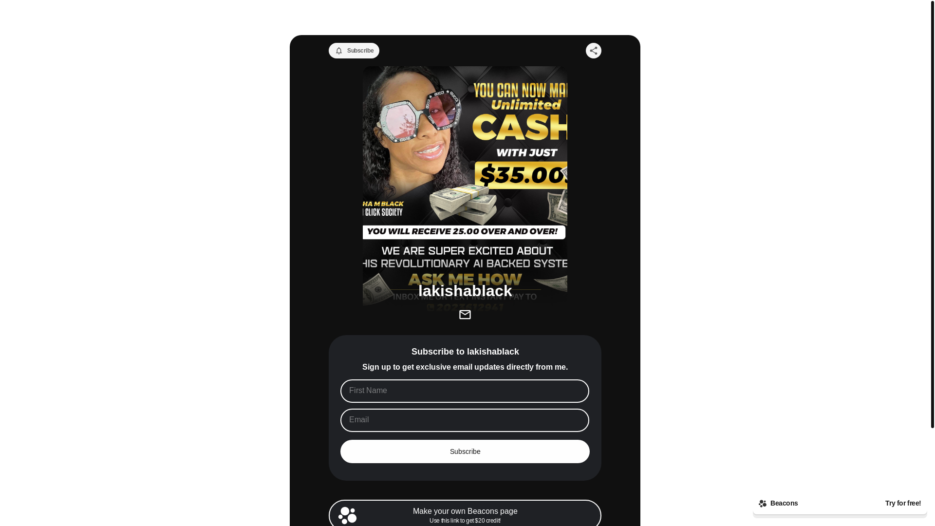 website screenshot of https://lakishablack.com/