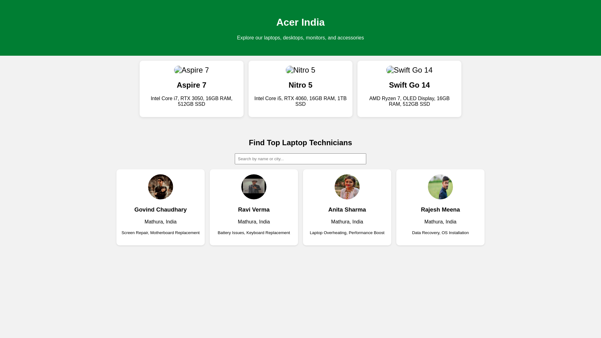 website screenshot of https://acer-india.pages.dev/