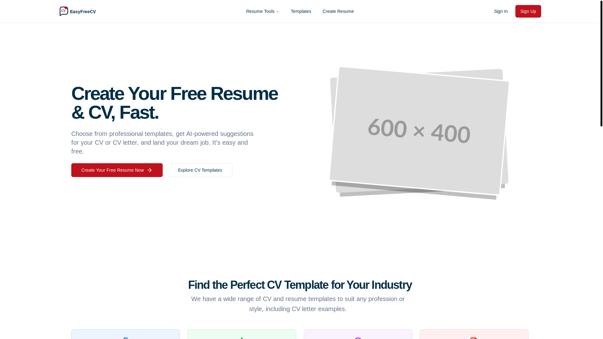 website screenshot of https://easyfreecv.com/