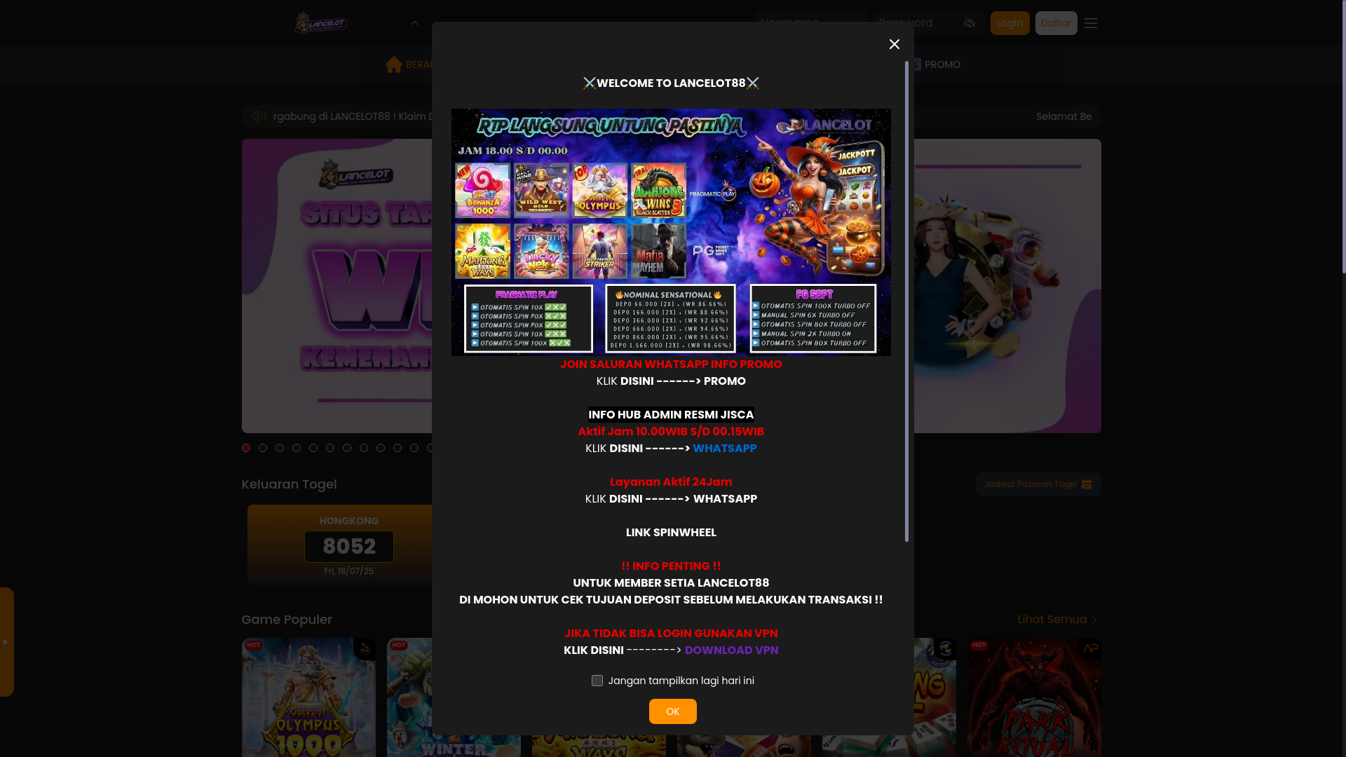 website screenshot of https://lancelot88-lucky.xyz/
