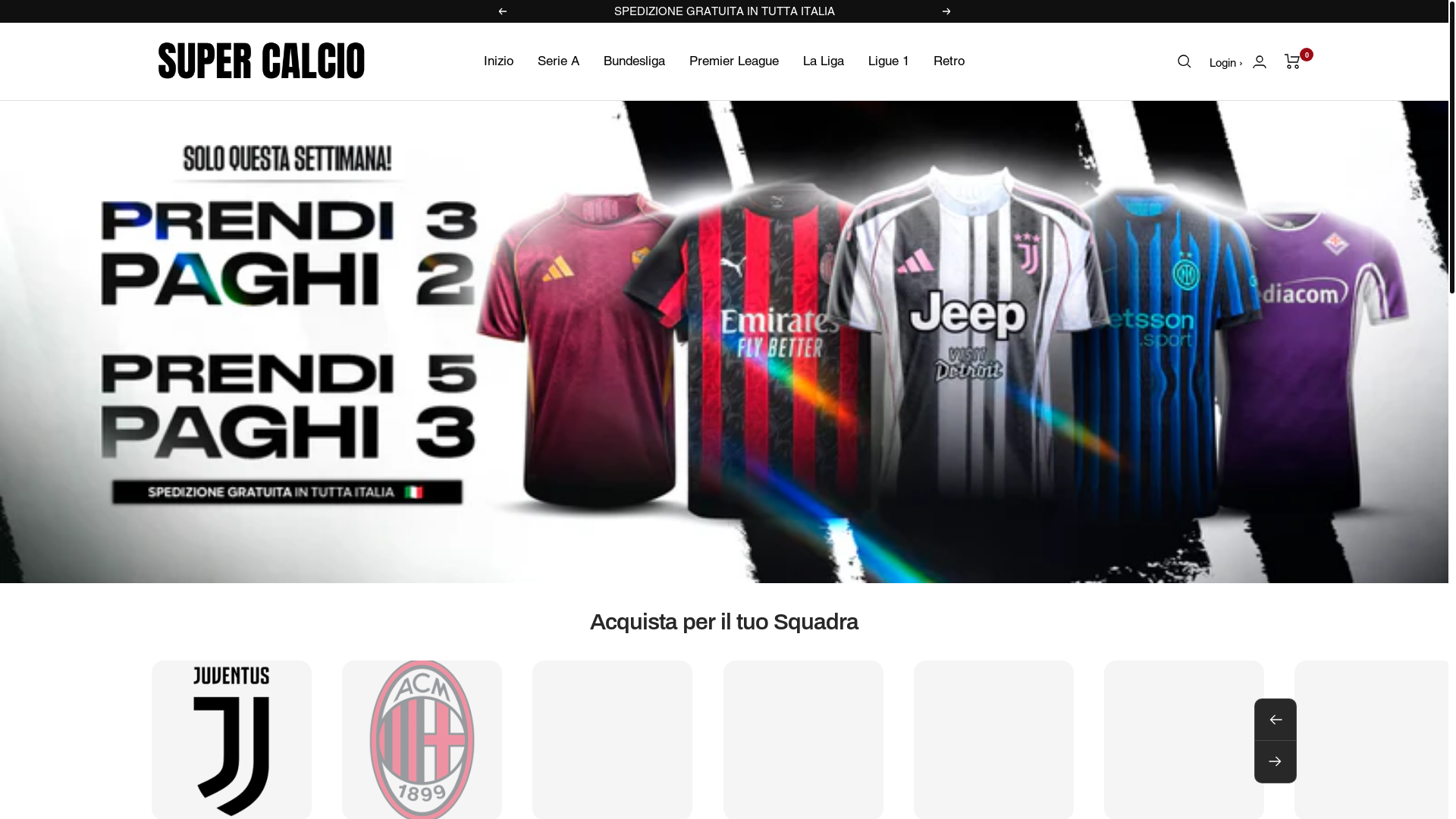website screenshot of https://supercalcioshop.com/
