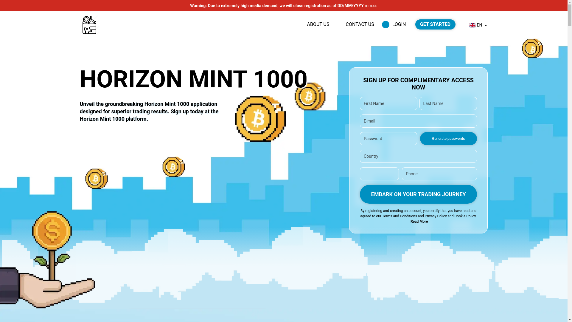 website screenshot of http://horizonmint-1000-com.financecryptoworld.com/