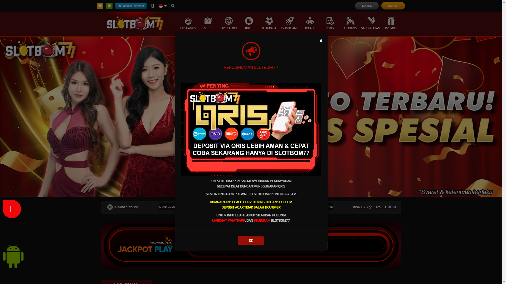website screenshot of https://slotbom77toto.lol/