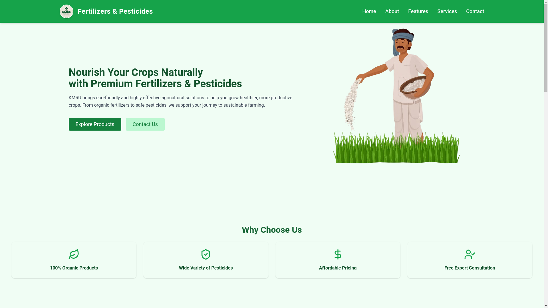 website screenshot of https://kmrufertilizerandpesticides.in/
