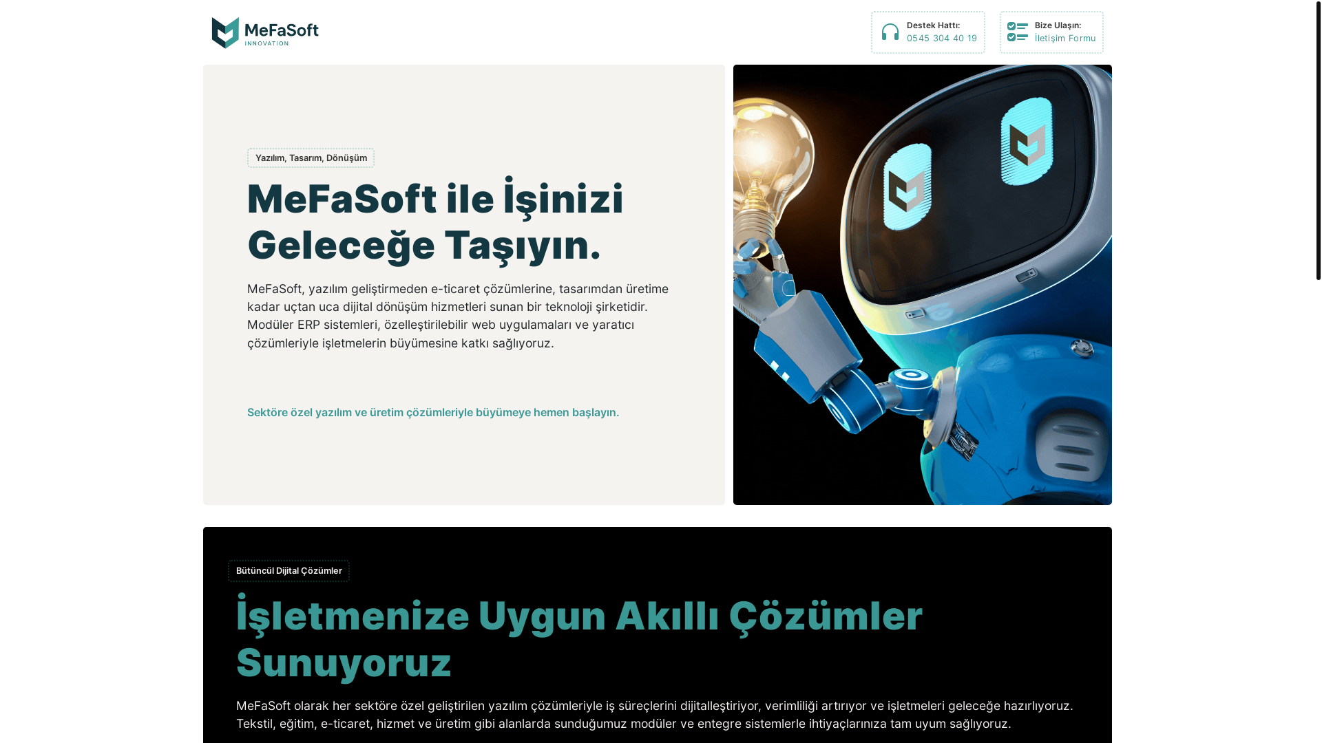 website screenshot of https://mefasoftyazilim.com/